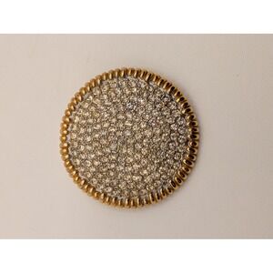Vintage Round Rhinestone Brooch Pendant Pin Gold Tone Sparkle Statement